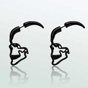 Black Skull Unisex Post Earrings Faux Gauge Stud Gothic Claw Goth Biker New